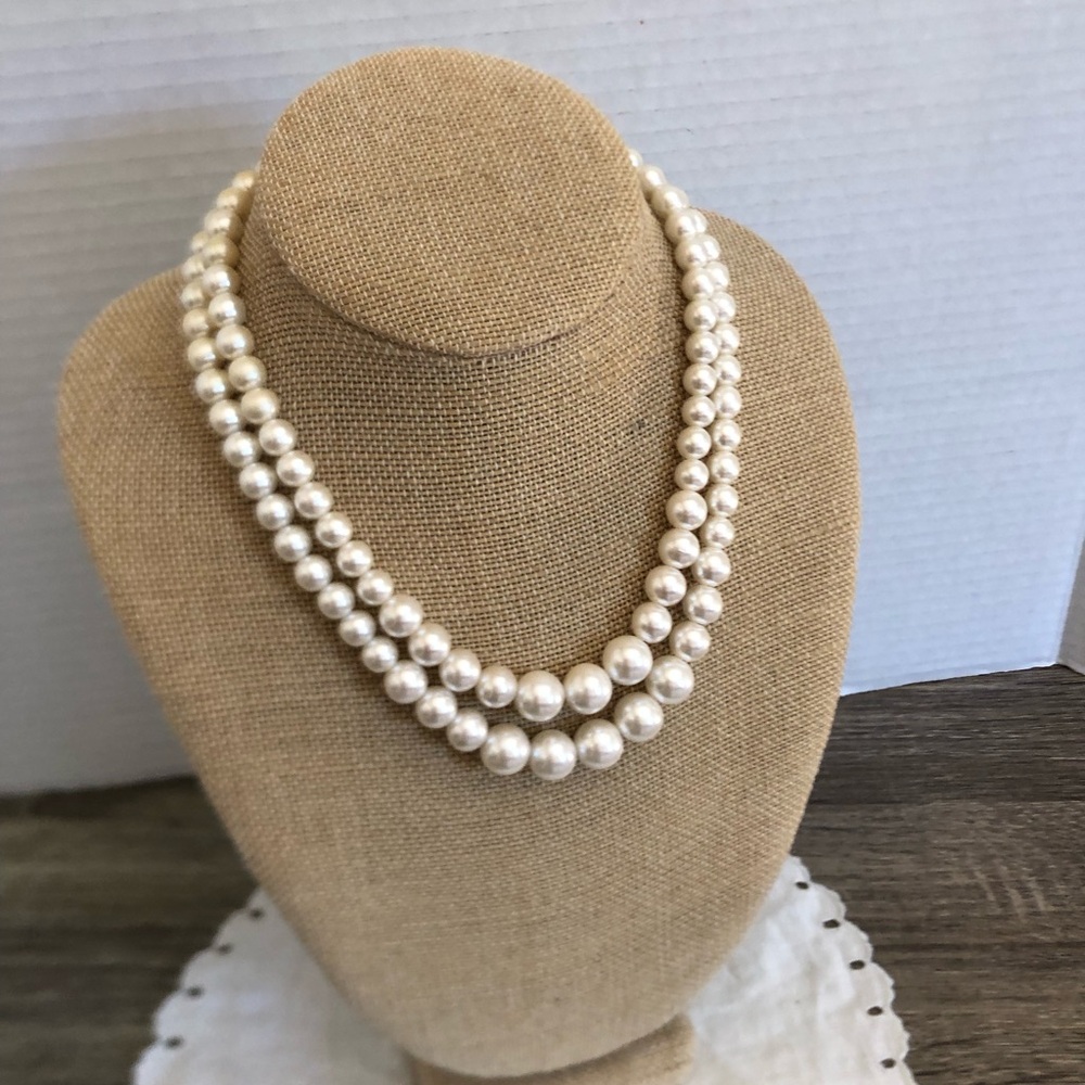 Classic Double Strand Faux Pearl Necklace